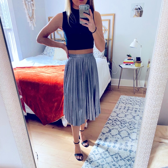 Silver Pleated Midi Skirt, size XS - Picture 1 of 7